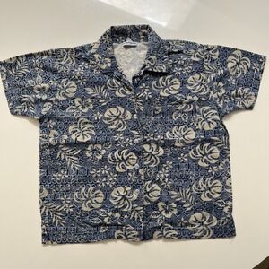 Venus Girl Trap Bullhead Blue Floral Sz Med Button Short Sleeve Vintage